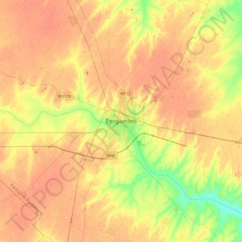 Mapa topográfico Pergamino, altitud, relieve