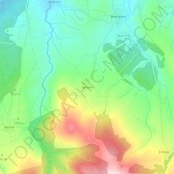 Mapa topográfico Serracín, altitud, relieve
