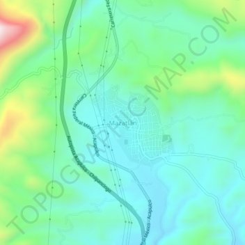 Mapa topográfico Mazatlán, altitud, relieve