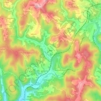 Mapa topográfico Pézin, altitud, relieve