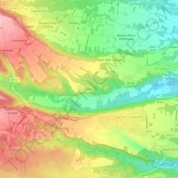 Mapa topográfico Boschi, altitud, relieve