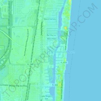 Mapa topográfico Caribbean Key, altitud, relieve