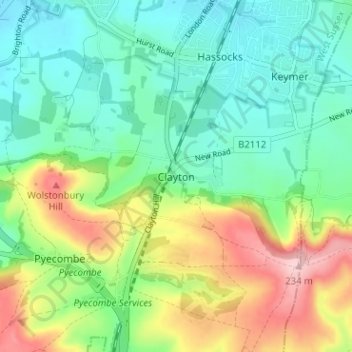 Mapa topográfico Clayton, altitud, relieve