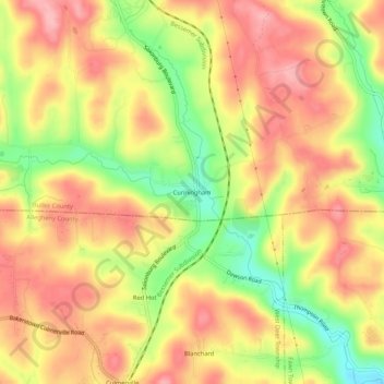 Mapa topográfico Cunningham, altitud, relieve