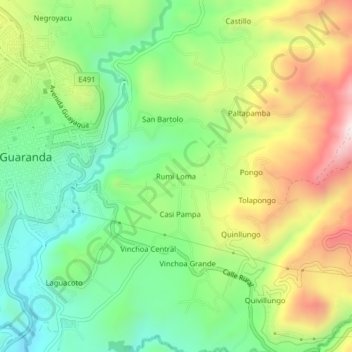 Mapa topográfico Rumi Loma, altitud, relieve