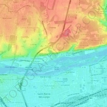 Mapa topográfico Les Rochettes, altitud, relieve
