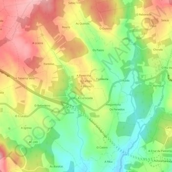 Mapa topográfico A Peroxa, altitud, relieve
