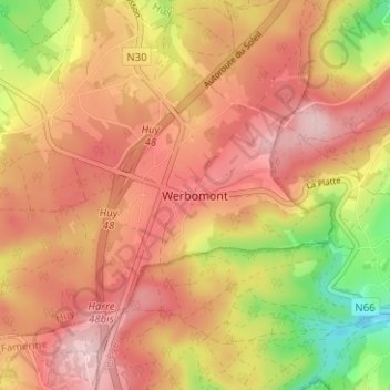 Mapa topográfico Werbomont, altitud, relieve