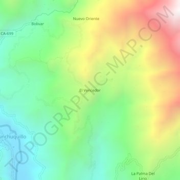 Mapa topográfico El Vencedor, altitud, relieve
