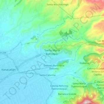 Mapa topográfico Santa María Zolotepec, altitud, relieve