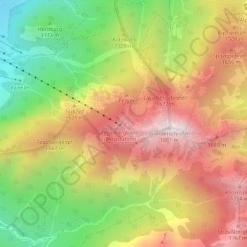 Mapa topográfico Tegelberg, altitud, relieve