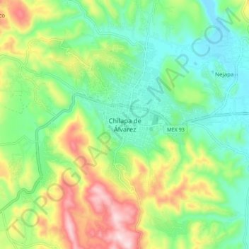 Mapa topográfico Chilapa de Álvarez, altitud, relieve