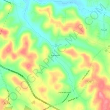 Mapa topográfico Southwest, altitud, relieve