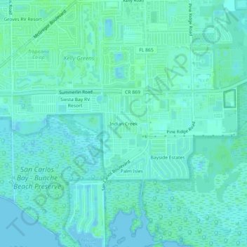 Mapa topográfico Indian Creek, altitud, relieve