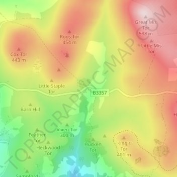 Mapa topográfico Merrivale, altitud, relieve