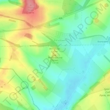 Mapa topográfico Winterbourne Down, altitud, relieve