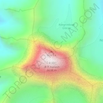 Mapa topográfico གངས་རིན་པོ་ཆེ 冈仁波齐 Kailash, altitud, relieve