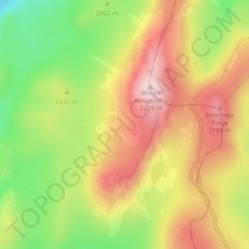 Mapa topográfico Australian Alps, altitud, relieve
