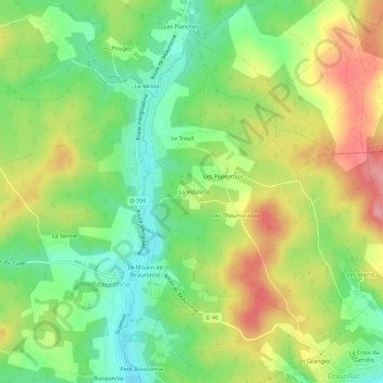 Mapa topográfico La Vidalie, altitud, relieve