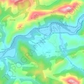 Mapa topográfico La Granda, altitud, relieve