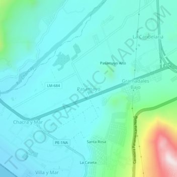 Mapa topográfico Pasamayo, altitud, relieve