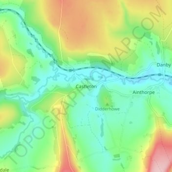 Mapa topográfico Castleton, altitud, relieve