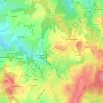 Mapa topográfico Le Nid, altitud, relieve