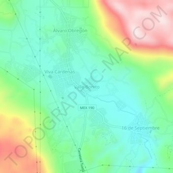 Mapa topográfico Valle Bonito, altitud, relieve