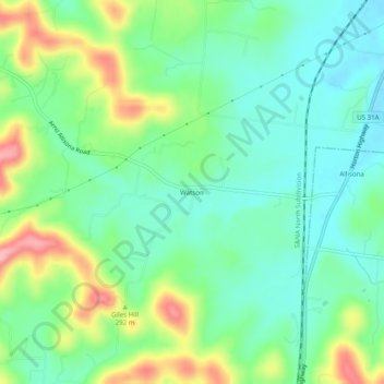 Mapa topográfico Watson, altitud, relieve