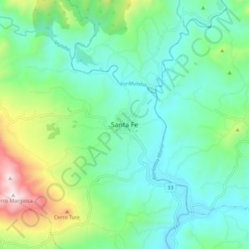Mapa topográfico Santa Fe, altitud, relieve