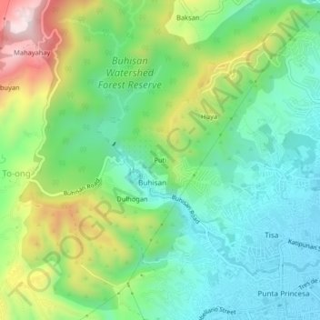 Mapa topográfico Puti, altitud, relieve