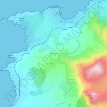 Mapa topográfico Taglia-Foscia, altitud, relieve