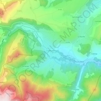Mapa topográfico Cotteuges, altitud, relieve