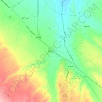 Mapa topográfico Maclite, altitud, relieve