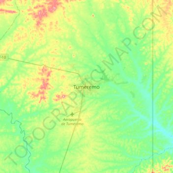 Mapa topográfico Tumeremo, altitud, relieve