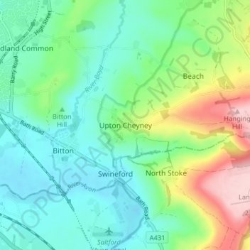 Mapa topográfico Upton Cheyney, altitud, relieve