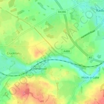 Mapa topográfico Hanwood Bank, altitud, relieve