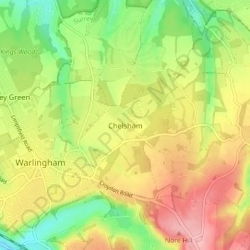 Mapa topográfico Chelsham, altitud, relieve