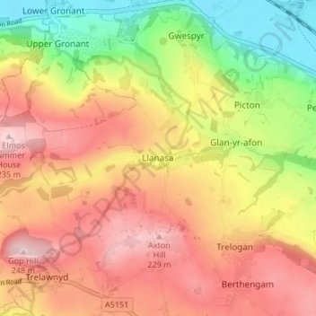 Mapa topográfico Llanasa, altitud, relieve