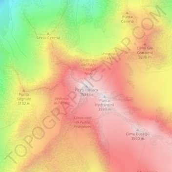 Mapa topográfico Pizzo Tresero, altitud, relieve