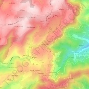 Mapa topográfico La Gachet, altitud, relieve