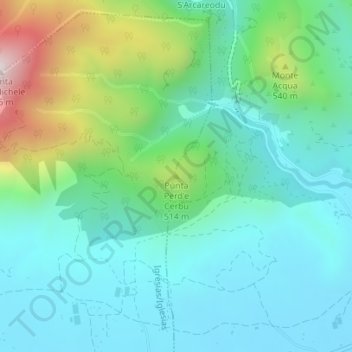 Mapa topográfico Punta Perd'e Cerbu, altitud, relieve