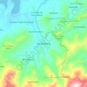 Mapa topográfico Santa María, altitud, relieve