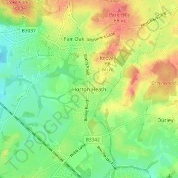 Mapa topográfico Horton Heath, altitud, relieve