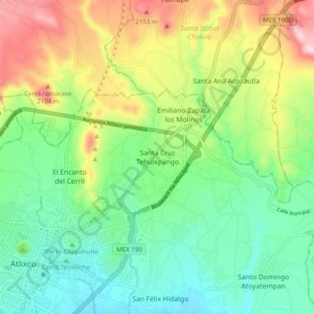 Mapa topográfico Santa Cruz Tehuixpango, altitud, relieve