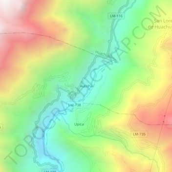 Mapa topográfico Autisha, altitud, relieve
