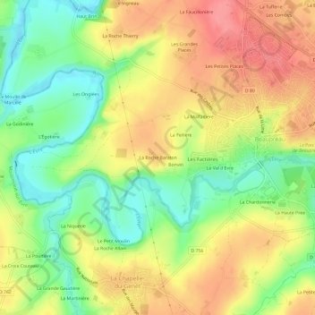 Mapa topográfico La Roche Baraton, altitud, relieve