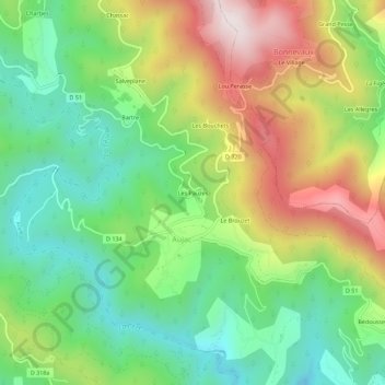 Mapa topográfico Les Pauzes, altitud, relieve