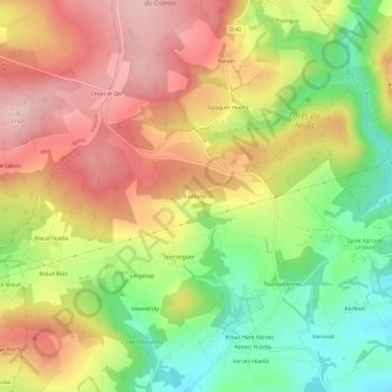 Mapa topográfico Lanturec, altitud, relieve