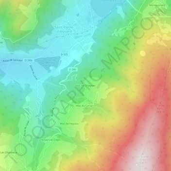 Mapa topográfico Mas de Chagnier, altitud, relieve